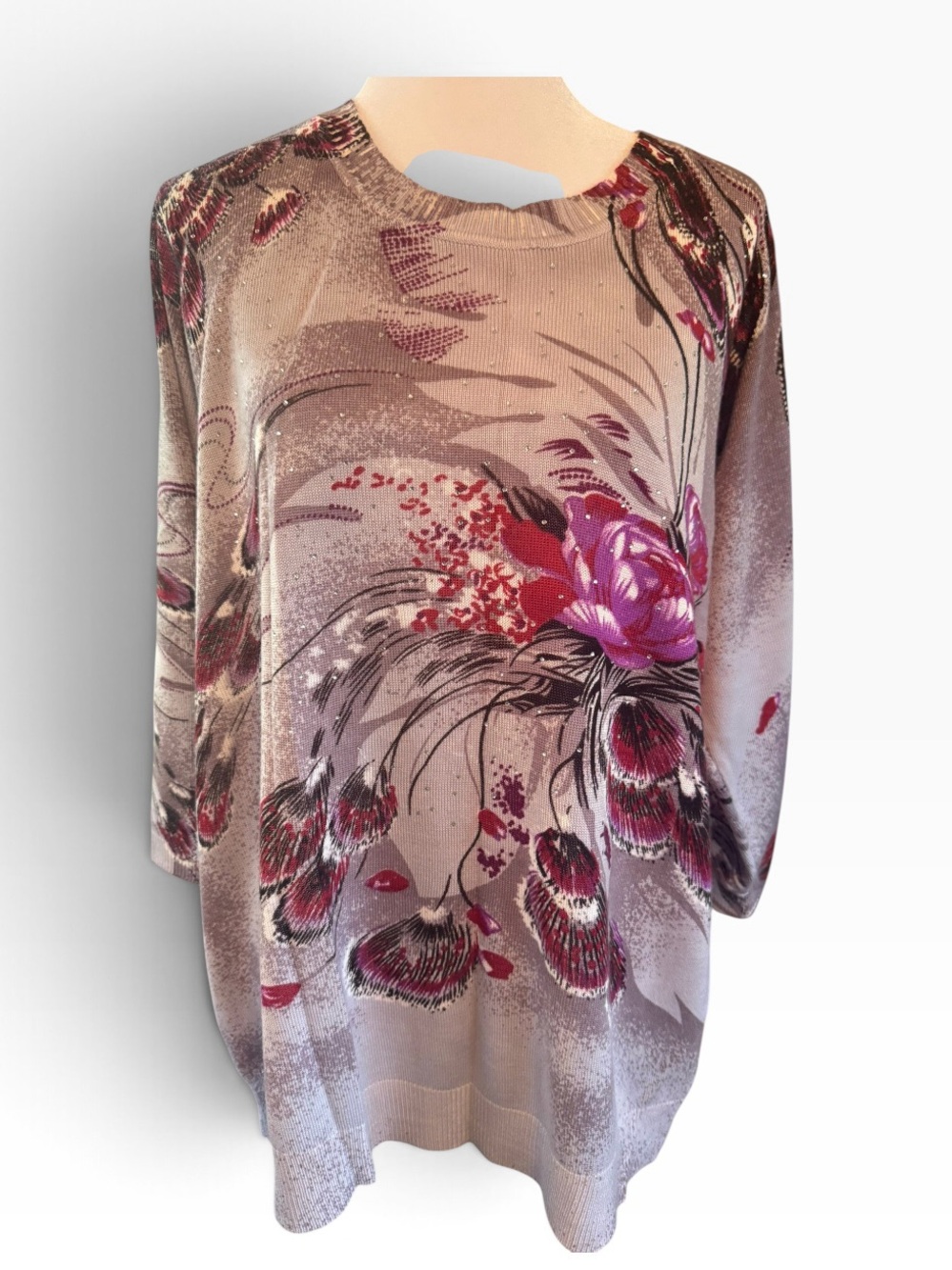 Women’s Rebecca Malone embellished floral knit pullover sweater top Size 1X